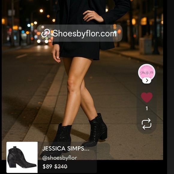 JESSICA SIMPSON / Black / Glittered / Ankle / Boots With Block Heel And Pull Tab - Picture 1 of 9